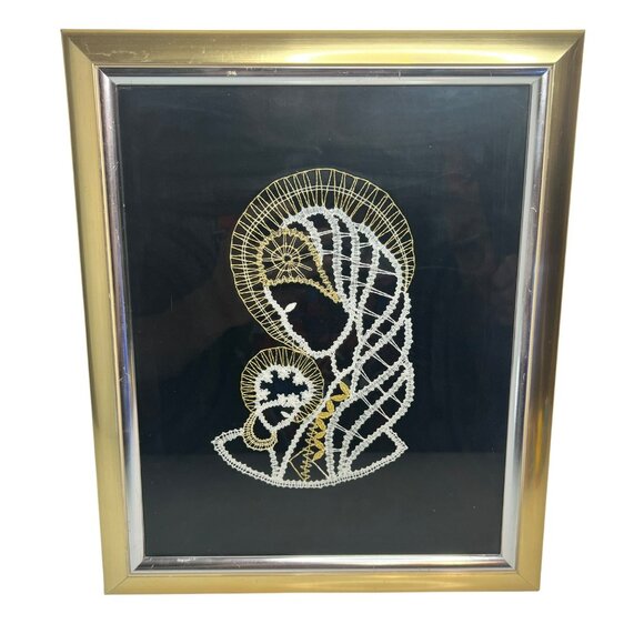 Madonna and Child Framed Bobbin Lace Wall Art Slovakian